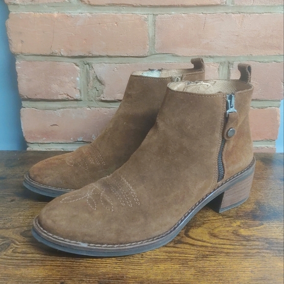 ALPE Ackie Dark Tan Suede Western Ankle Boots Size 40 EU (8.5 US) Made In Spain - Picture 3 of 11